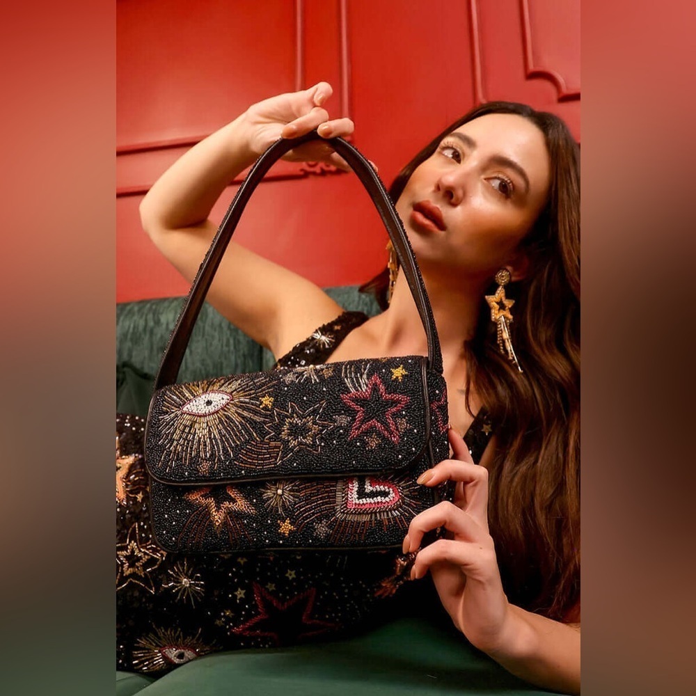 AMERICA AND BEYOND CELESTIAL SPARK Black Beaded Shoulder Bag - Picture 6 of 7